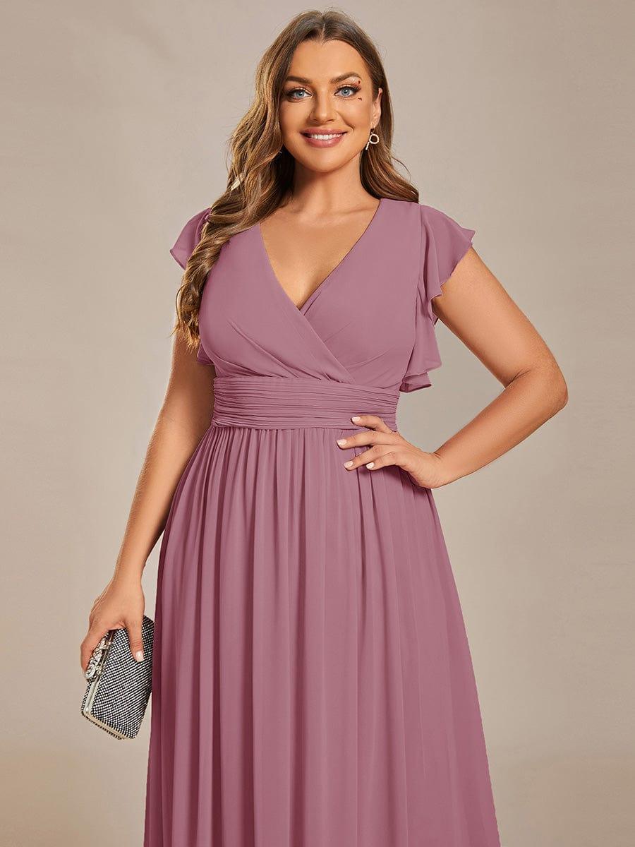 ever LILYANA|Back Cutout A-Line Pleated Ruffles Sleeve Chiffon Bridesmaid Dress