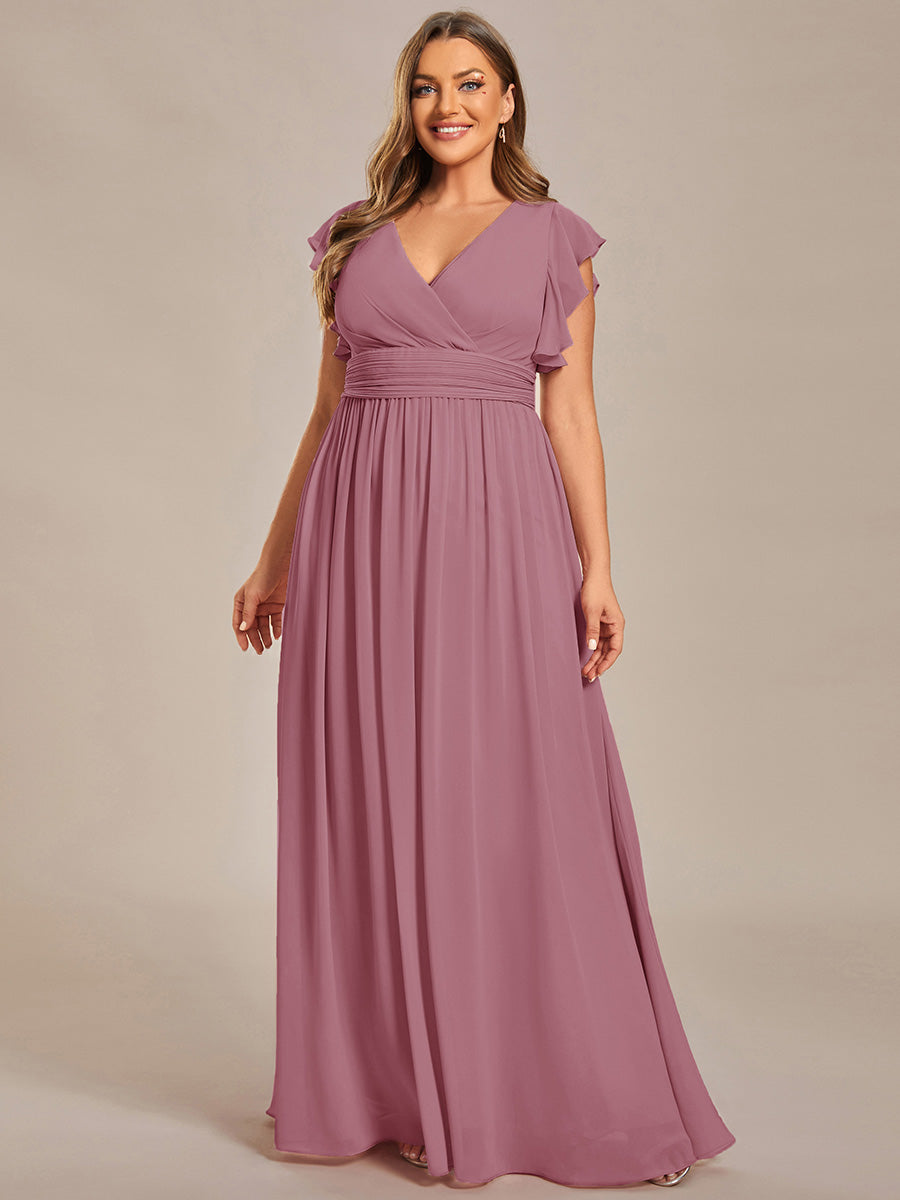 ever LILYANA|Ruffles Sleeve Back Cutout A-Line Maxi Chiffon Wedding Guest Dress