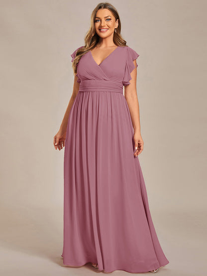 ever LILYANA|Ruffles Sleeve Back Cutout A-Line Maxi Chiffon Wedding Guest Dress