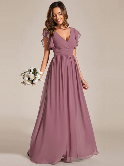 ever LILYANA|Ruffles Sleeve Back Cutout A-Line Maxi Chiffon Wedding Guest Dress