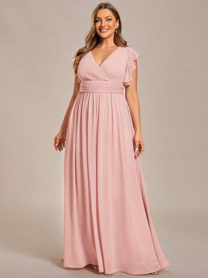 ever LILYANA|Back Cutout A-Line Pleated Ruffles Sleeve Chiffon Bridesmaid Dress