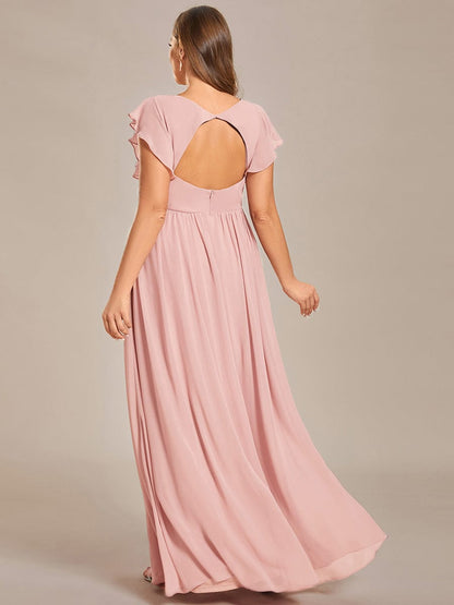ever LILYANA|Back Cutout A-Line Pleated Ruffles Sleeve Chiffon Bridesmaid Dress