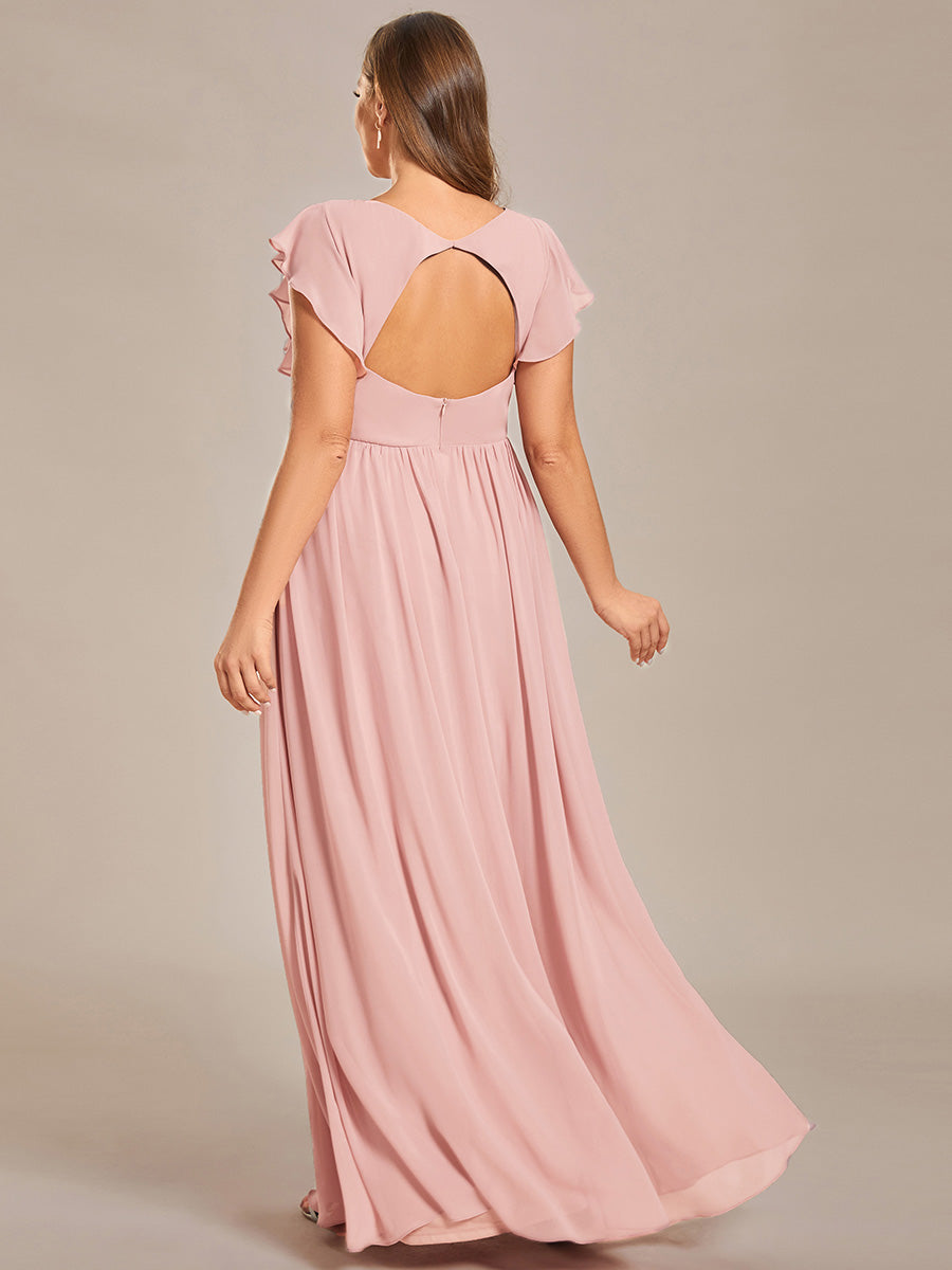 ever LILYANA|Ruffles Sleeve Back Cutout A-Line Maxi Chiffon Wedding Guest Dress