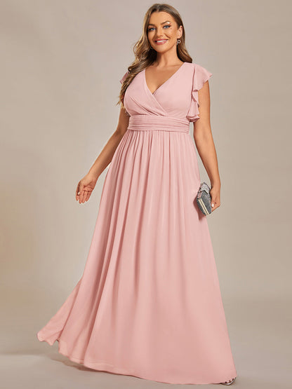 ever LILYANA|Ruffles Sleeve Back Cutout A-Line Maxi Chiffon Wedding Guest Dress