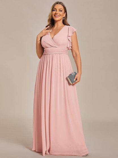 ever LILYANA|Ruffles Sleeve Back Cutout A-Line Maxi Chiffon Wedding Guest Dress