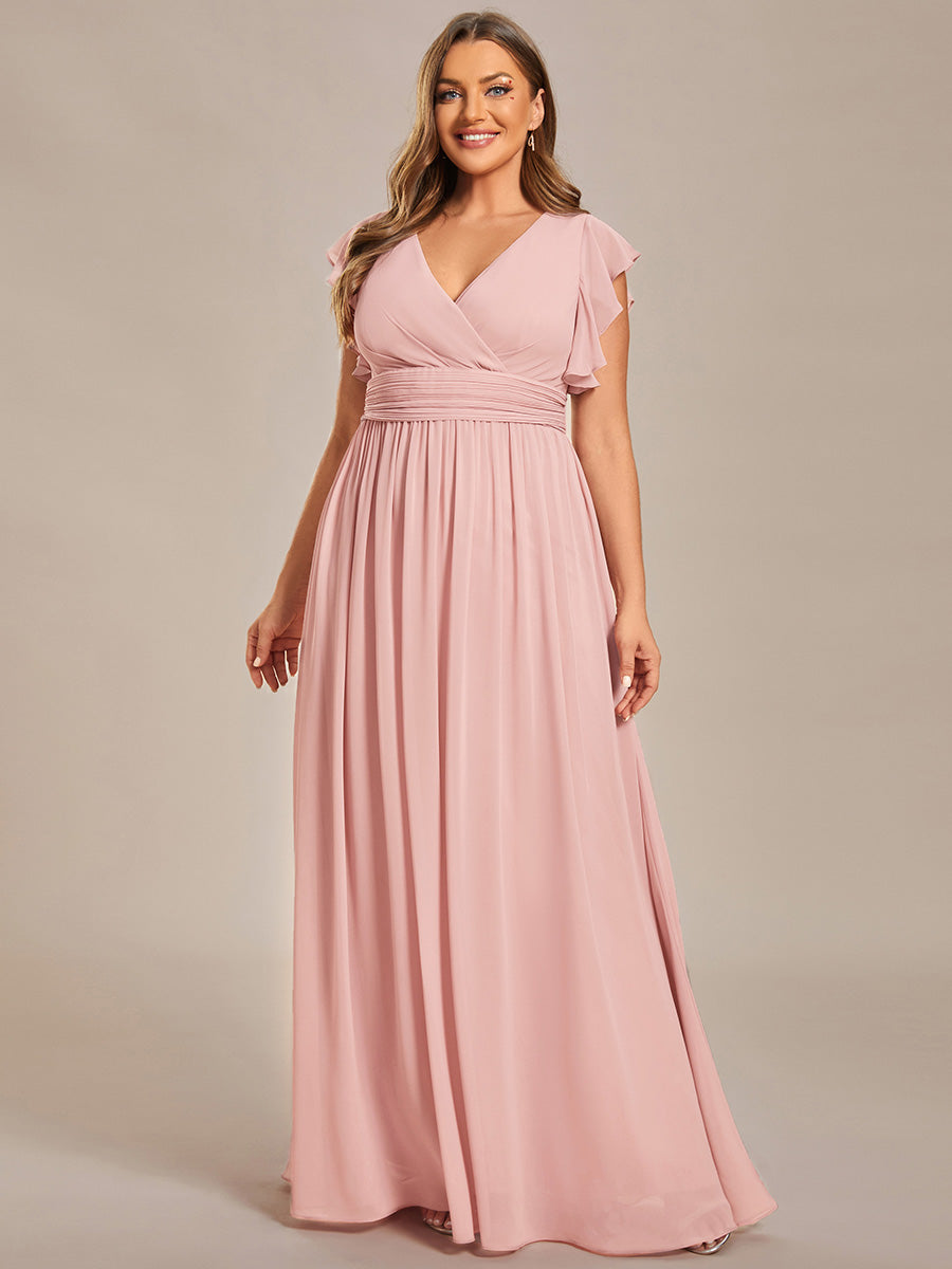 ever LILYANA|Ruffles Sleeve Back Cutout A-Line Maxi Chiffon Wedding Guest Dress
