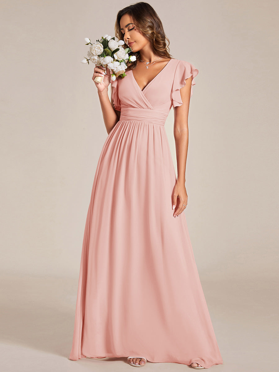 ever LILYANA|Ruffles Sleeve Back Cutout A-Line Maxi Chiffon Wedding Guest Dress