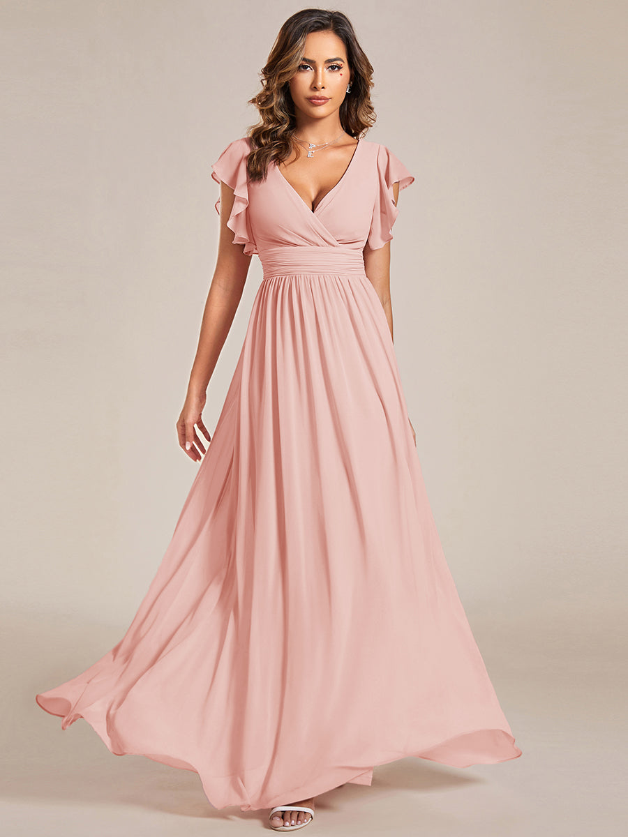 ever LILYANA|Ruffles Sleeve Back Cutout A-Line Maxi Chiffon Wedding Guest Dress