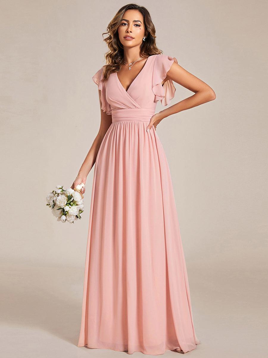ever LILYANA|Back Cutout A-Line Pleated Ruffles Sleeve Chiffon Bridesmaid Dress