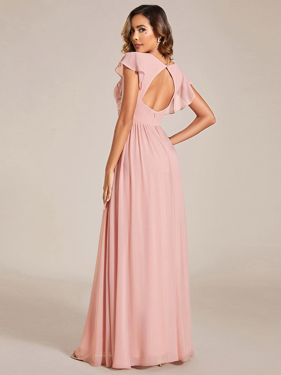 ever LILYANA|Ruffles Sleeve Back Cutout A-Line Maxi Chiffon Wedding Guest Dress