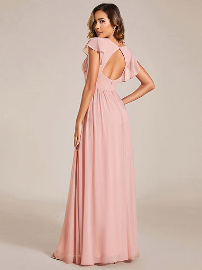 ever LILYANA|Ruffles Sleeve Back Cutout A-Line Maxi Chiffon Wedding Guest Dress