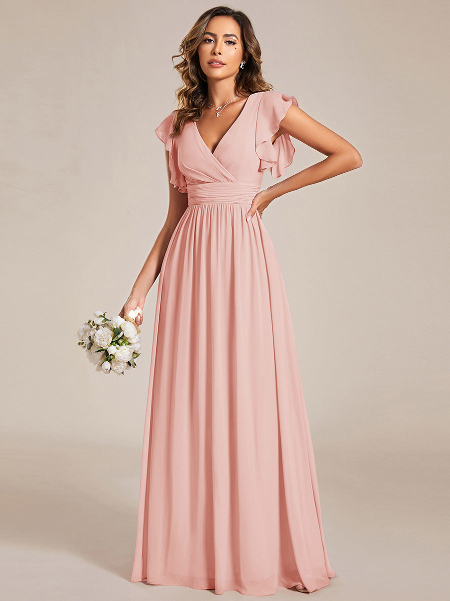 ever LILYANA|Ruffles Sleeve Back Cutout A-Line Maxi Chiffon Wedding Guest Dress