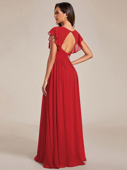 ever LILYANA|Ruffles Sleeve Back Cutout A-Line Maxi Chiffon Bridesmaid Dress