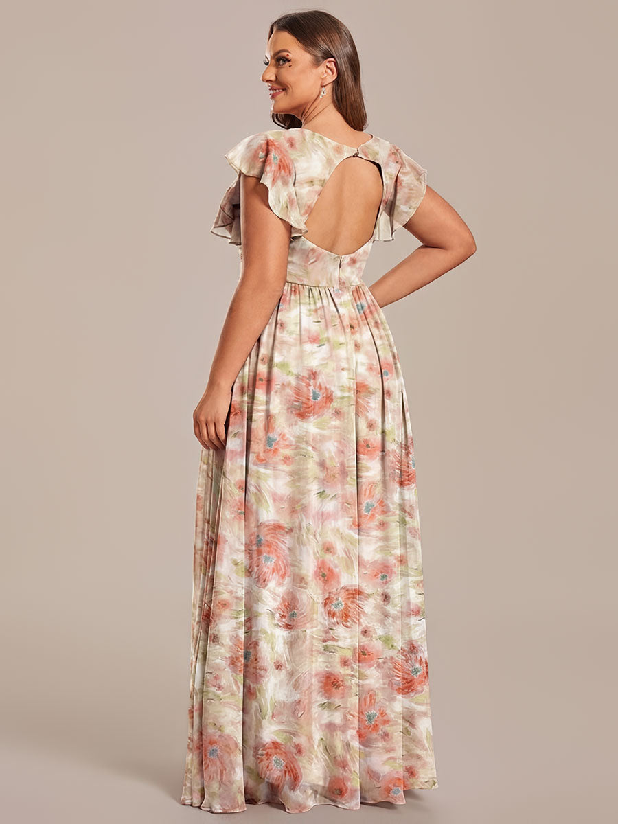 ever LILYANA|Back Cutout A-Line Pleated Ruffles Sleeve Chiffon Bridesmaid Dress