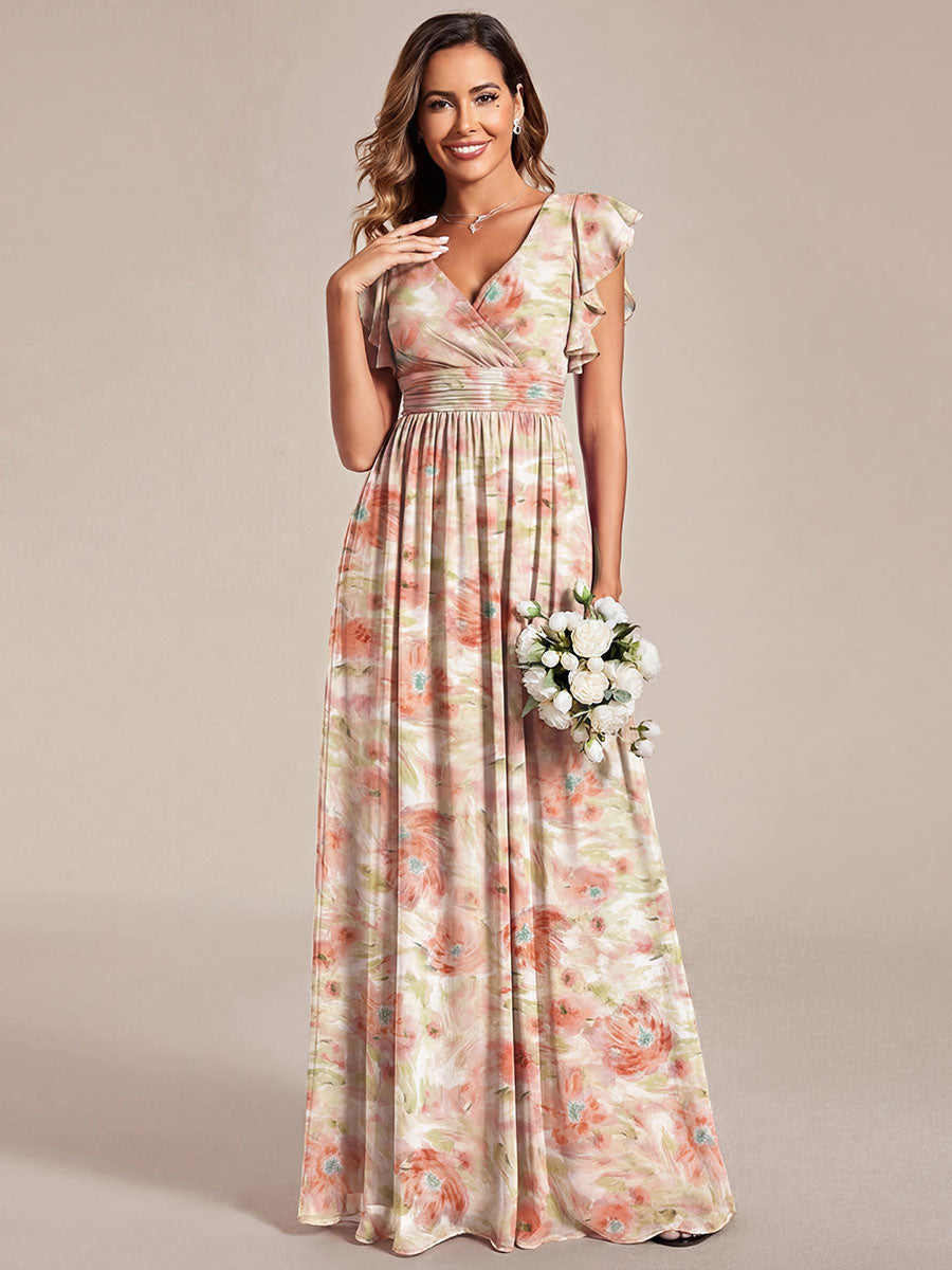 ever LILYANA|Back Cutout A-Line Pleated Ruffles Sleeve Chiffon Bridesmaid Dress