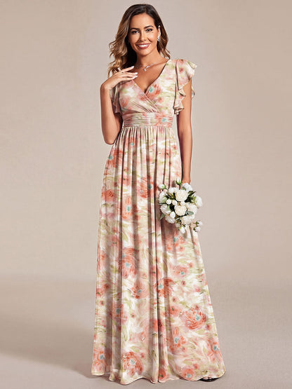 ever LILYANA|Back Cutout A-Line Pleated Ruffles Sleeve Chiffon Bridesmaid Dress