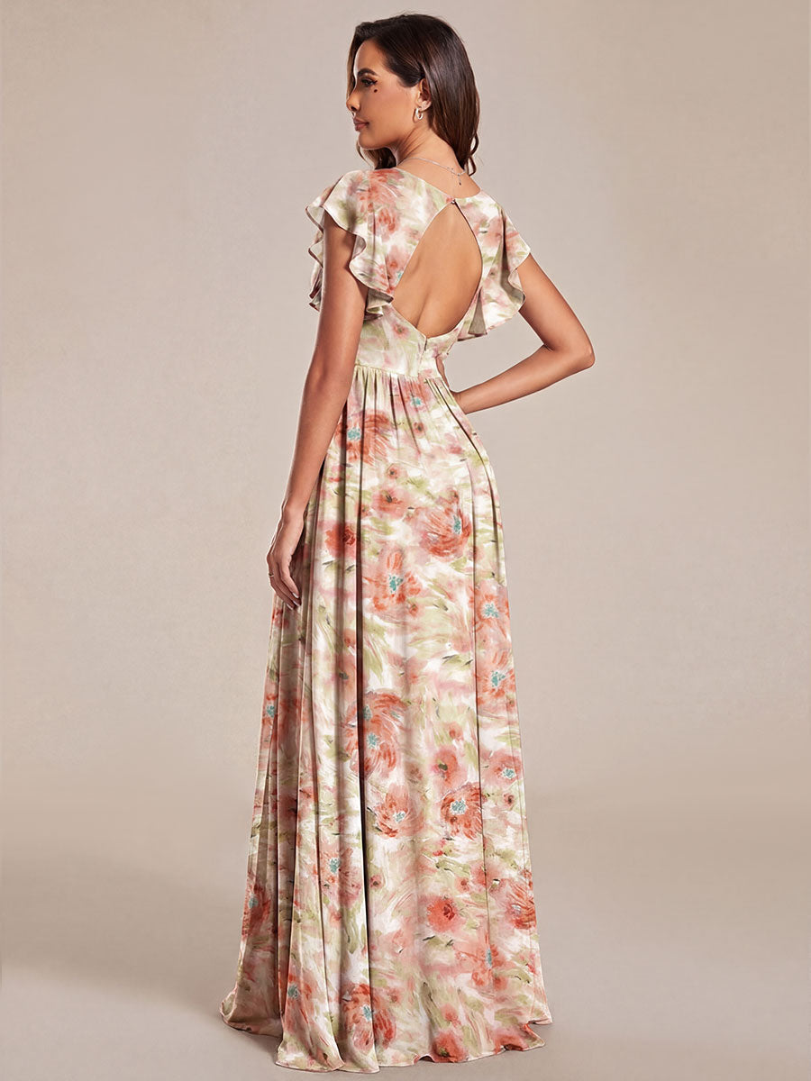 ever LILYANA|Ruffles Sleeve Back Cutout A-Line Maxi Chiffon Wedding Guest Dress