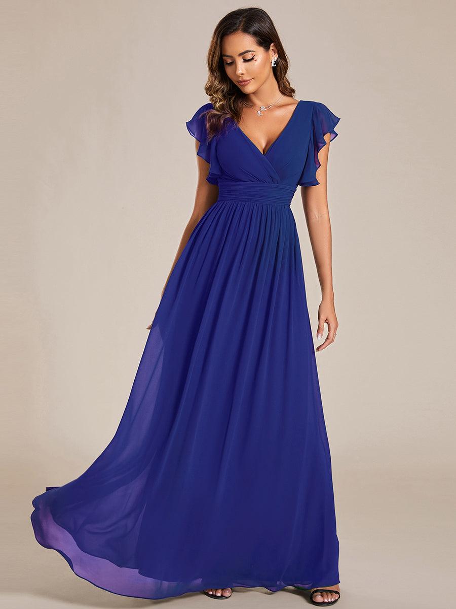ever LILYANA|Back Cutout A-Line Pleated Ruffles Sleeve Chiffon Bridesmaid Dress