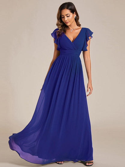 ever LILYANA|Back Cutout A-Line Pleated Ruffles Sleeve Chiffon Bridesmaid Dress