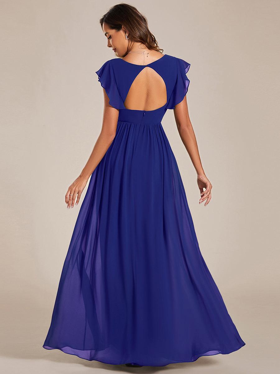ever LILYANA|Back Cutout A-Line Pleated Ruffles Sleeve Chiffon Bridesmaid Dress