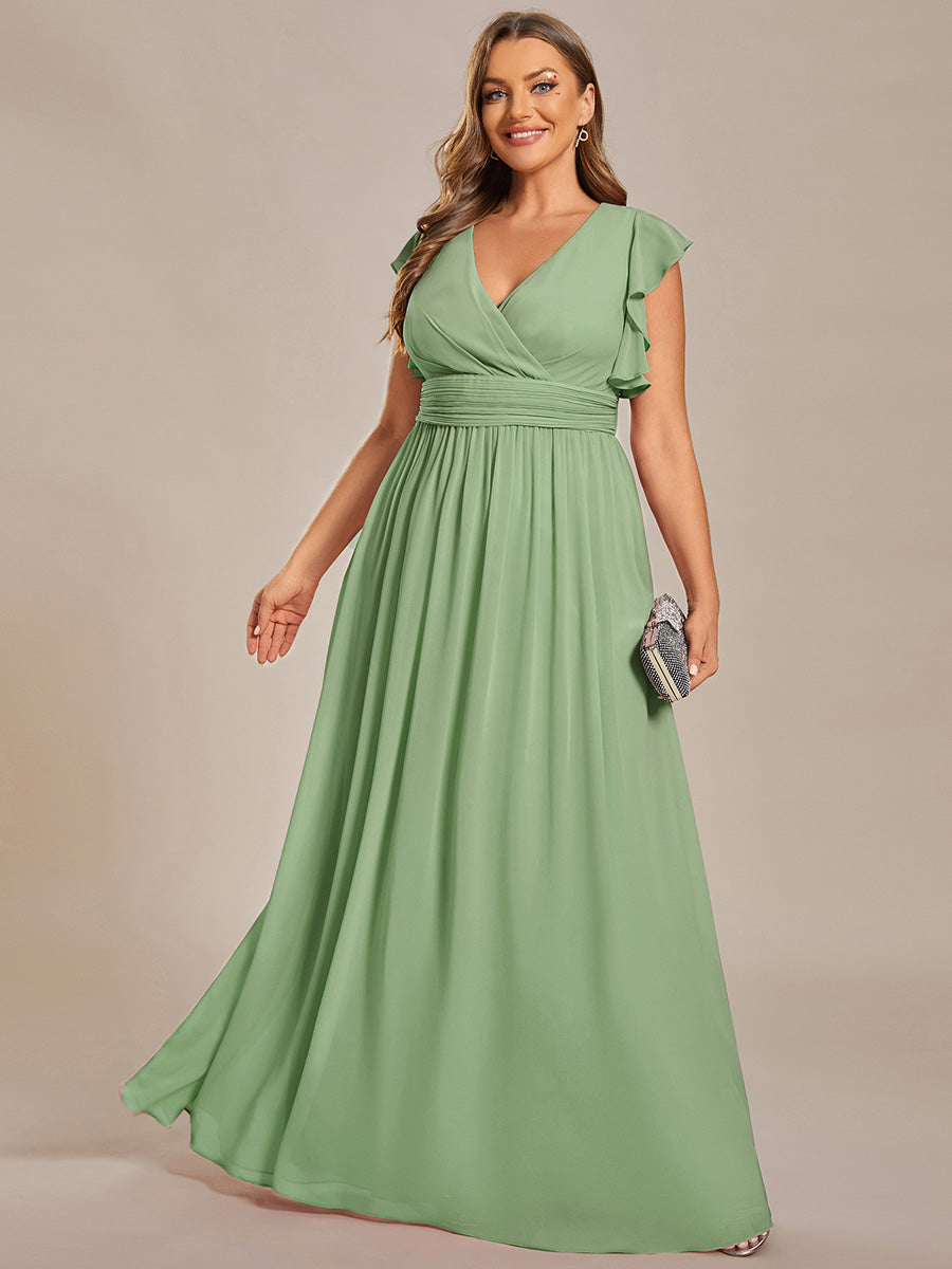 ever LILYANA|Ruffles Sleeve Back Cutout A-Line Maxi Chiffon Wedding Guest Dress