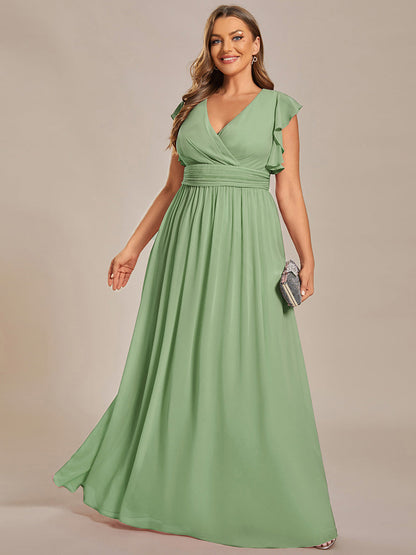 ever LILYANA|Ruffles Sleeve Back Cutout A-Line Maxi Chiffon Wedding Guest Dress