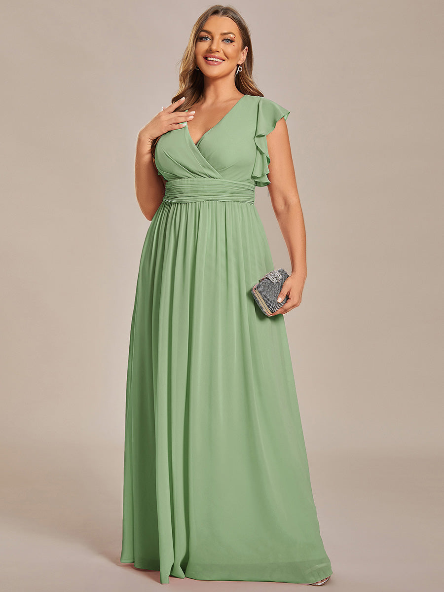 ever LILYANA|Ruffles Sleeve Back Cutout A-Line Maxi Chiffon Wedding Guest Dress