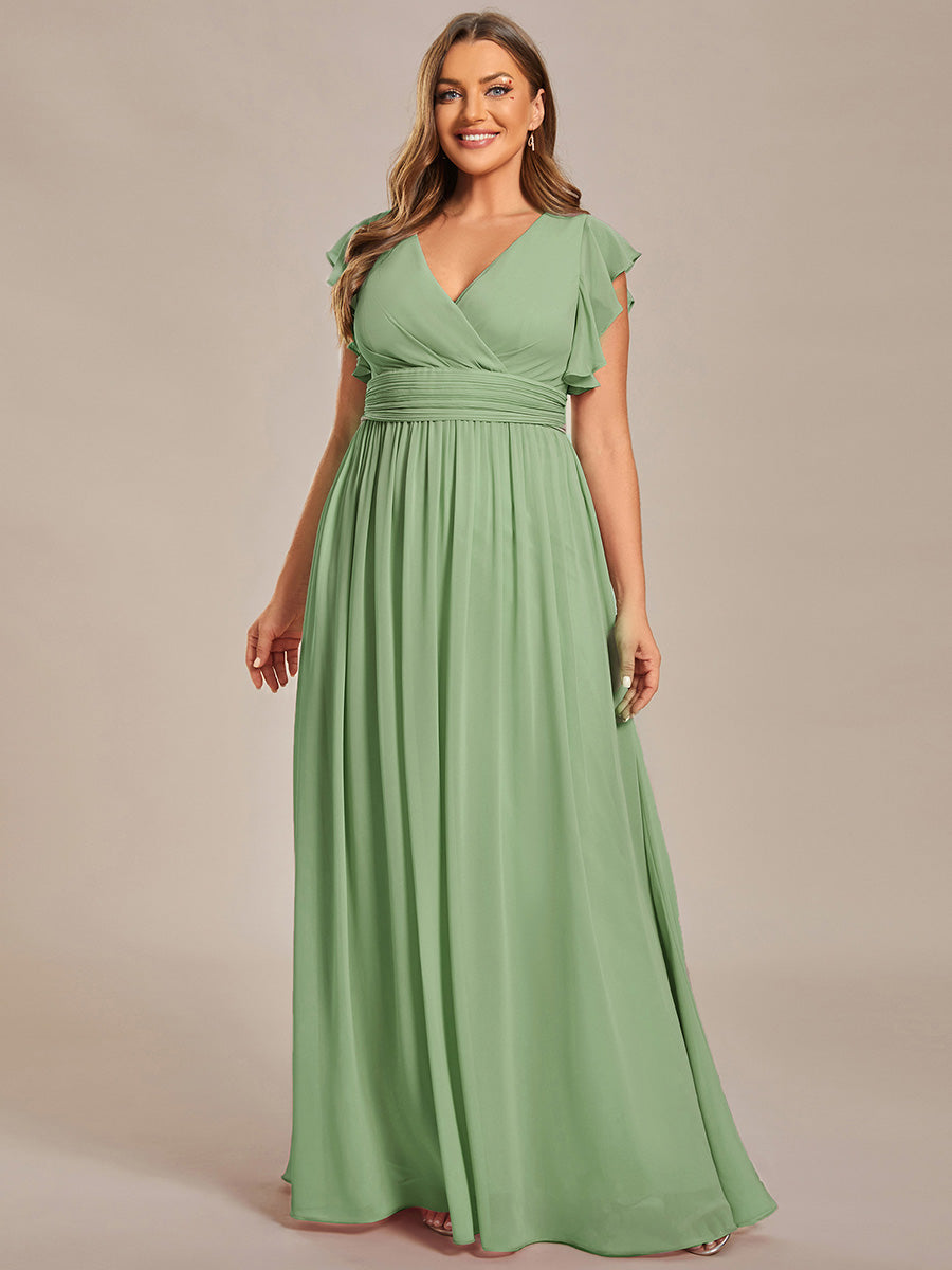 ever LILYANA|Ruffles Sleeve Back Cutout A-Line Maxi Chiffon Wedding Guest Dress