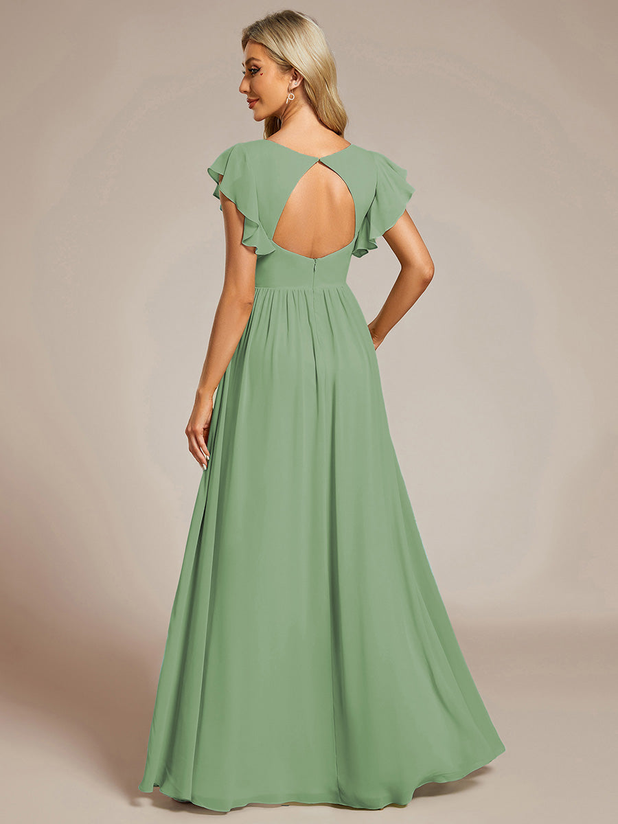 ever LILYANA|Ruffles Sleeve Back Cutout A-Line Maxi Chiffon Wedding Guest Dress