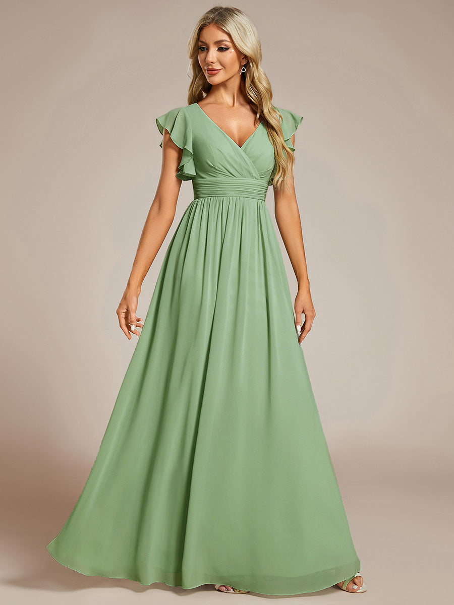 ever LILYANA|Ruffles Sleeve Back Cutout A-Line Maxi Chiffon Wedding Guest Dress