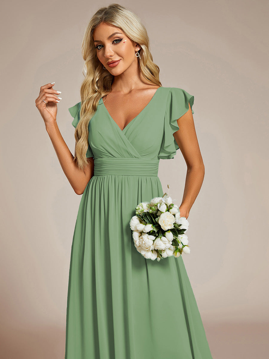 ever LILYANA|Ruffles Sleeve Back Cutout A-Line Maxi Chiffon Wedding Guest Dress
