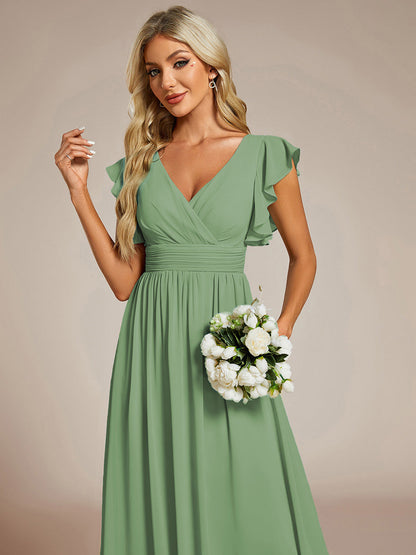 ever LILYANA|Ruffles Sleeve Back Cutout A-Line Maxi Chiffon Wedding Guest Dress