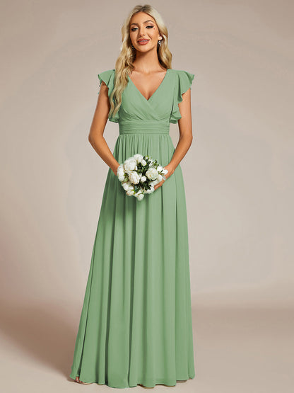 ever LILYANA|Ruffles Sleeve Back Cutout A-Line Maxi Chiffon Wedding Guest Dress