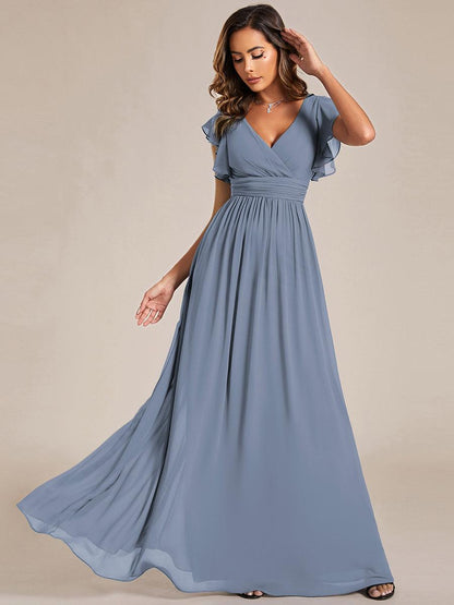 ever LILYANA|Ruffles Sleeve Back Cutout A-Line Maxi Chiffon Bridesmaid Dress