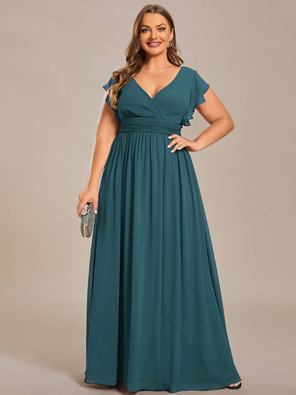 ever LILYANA|Ruffles Sleeve Back Cutout A-Line Maxi Chiffon Wedding Guest Dress