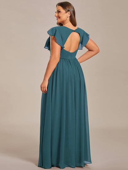 ever LILYANA|Ruffles Sleeve Back Cutout A-Line Maxi Chiffon Wedding Guest Dress