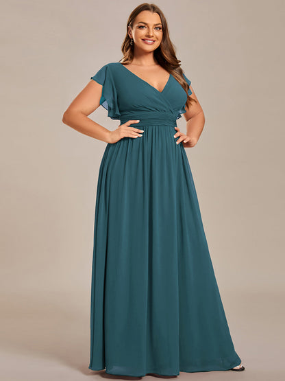 ever LILYANA|Ruffles Sleeve Back Cutout A-Line Maxi Chiffon Wedding Guest Dress