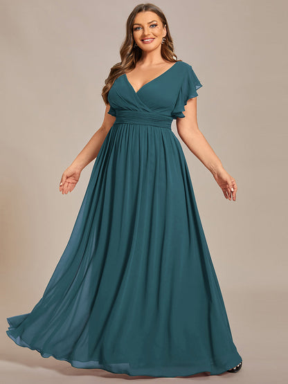 ever LILYANA|Ruffles Sleeve Back Cutout A-Line Maxi Chiffon Wedding Guest Dress