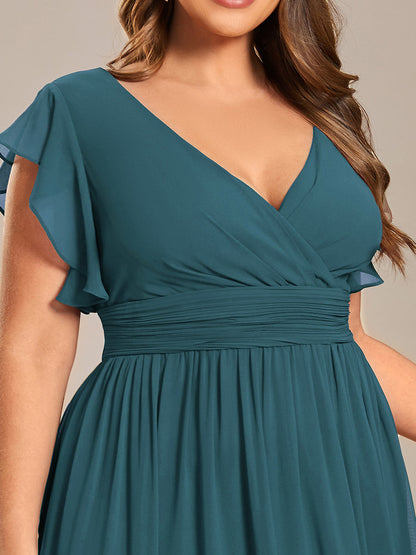 ever LILYANA|Ruffles Sleeve Back Cutout A-Line Maxi Chiffon Wedding Guest Dress