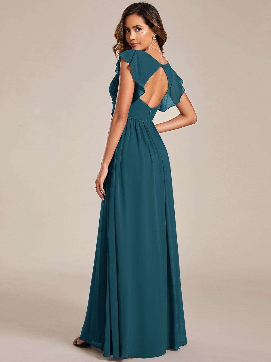 ever LILYANA|Ruffles Sleeve Back Cutout A-Line Maxi Chiffon Wedding Guest Dress