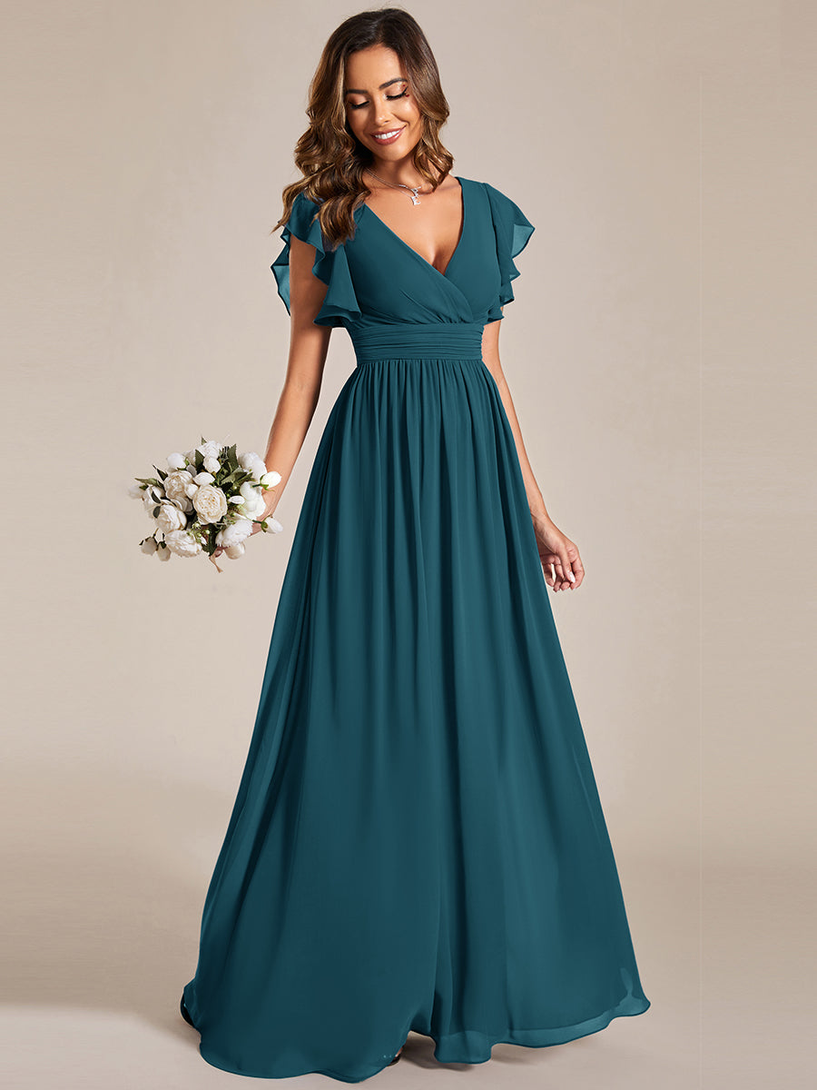 ever LILYANA|Ruffles Sleeve Back Cutout A-Line Maxi Chiffon Wedding Guest Dress