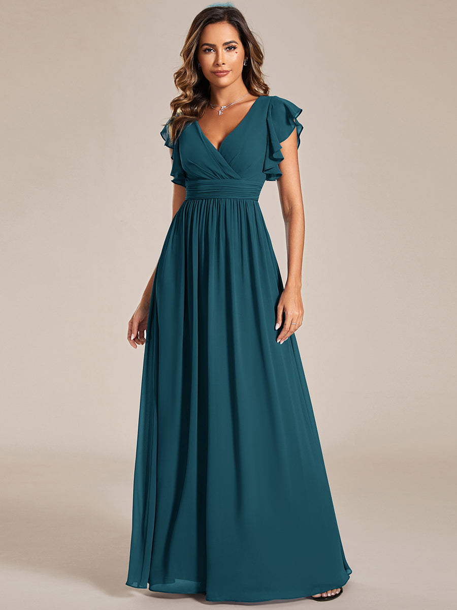 ever LILYANA|Back Cutout A-Line Pleated Ruffles Sleeve Chiffon Bridesmaid Dress