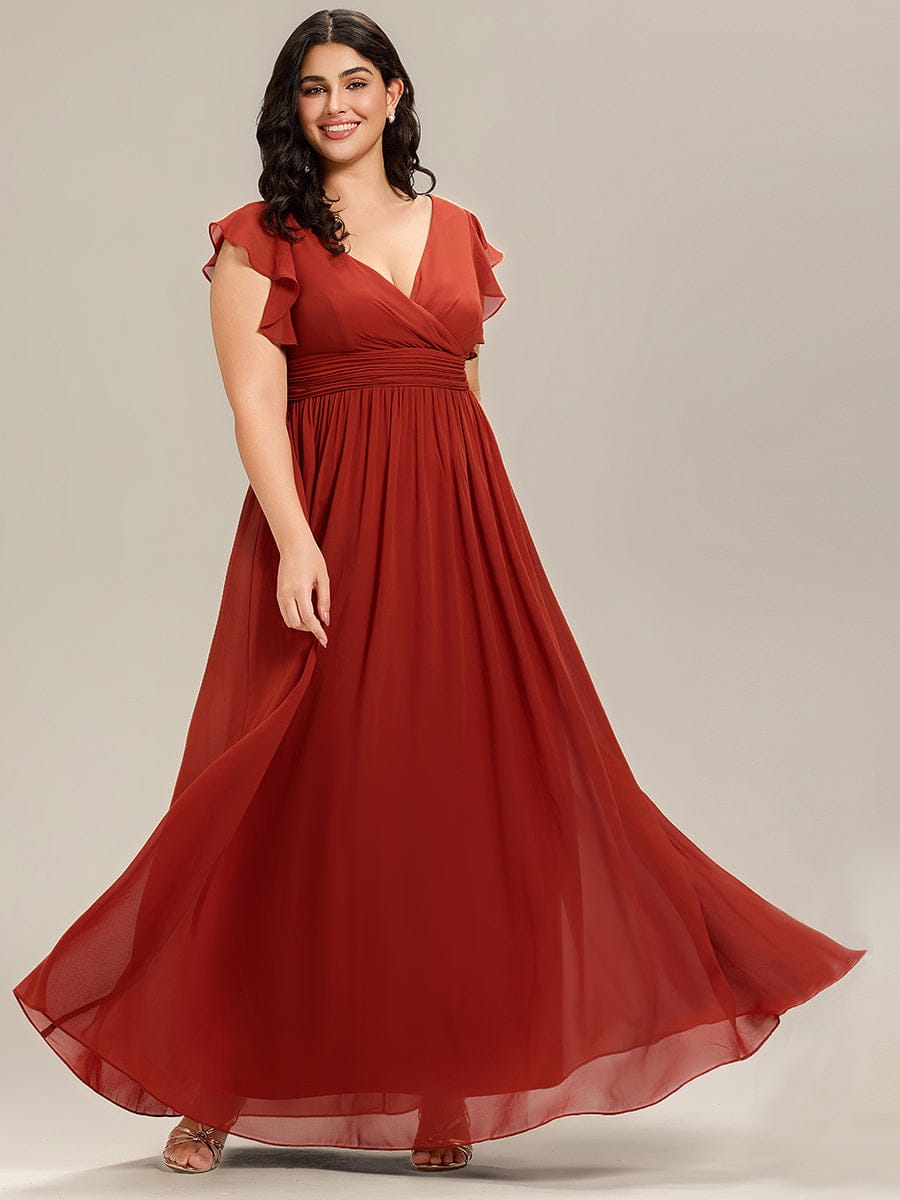 ever LILYANA|Ruffles Sleeve Back Cutout A-Line Maxi Chiffon Bridesmaid Dress