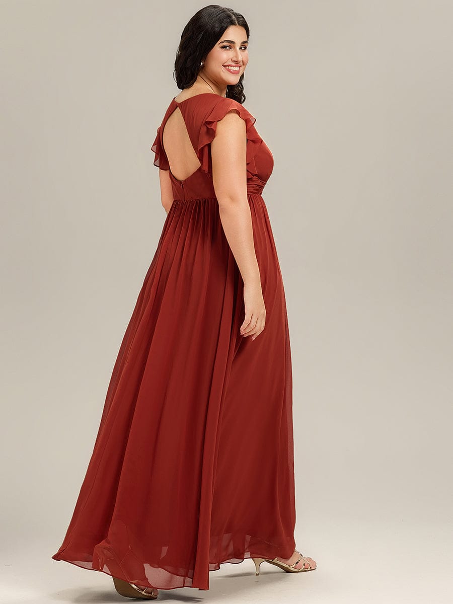 ever LILYANA|Ruffles Sleeve Back Cutout A-Line Maxi Chiffon Bridesmaid Dress