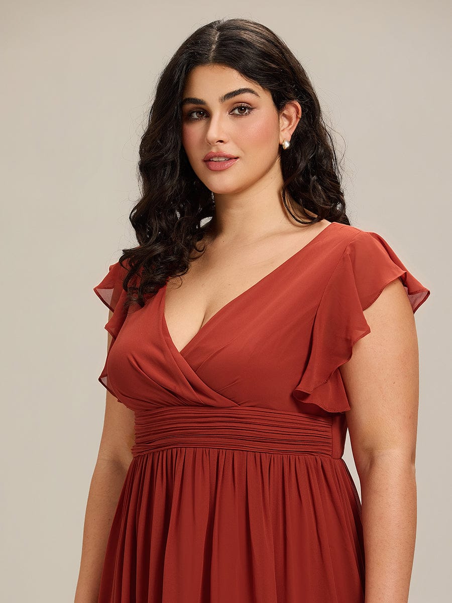 ever LILYANA|Ruffles Sleeve Back Cutout A-Line Maxi Chiffon Bridesmaid Dress