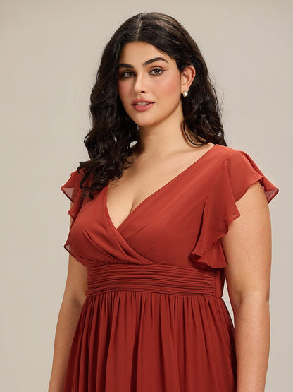 ever LILYANA|Ruffles Sleeve Back Cutout A-Line Maxi Chiffon Bridesmaid Dress