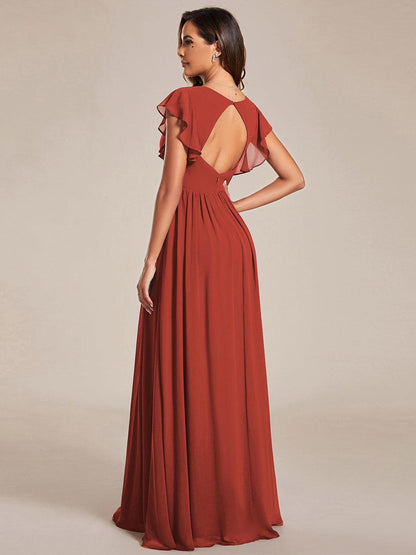ever LILYANA|Ruffles Sleeve Back Cutout A-Line Maxi Chiffon Bridesmaid Dress