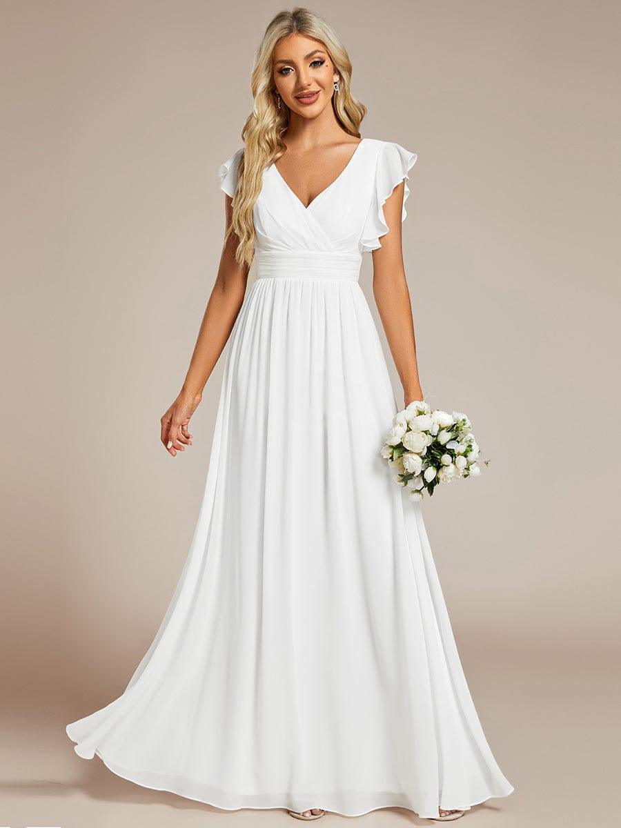 ever LILYANA|Back Cutout A-Line Pleated Ruffles Sleeve Chiffon Bridesmaid Dress