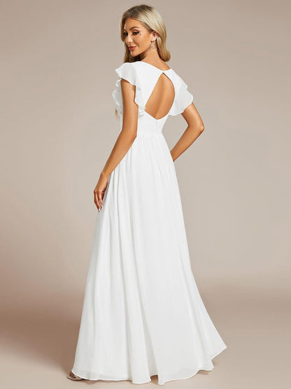 ever LILYANA|Back Cutout A-Line Pleated Ruffles Sleeve Chiffon Bridesmaid Dress