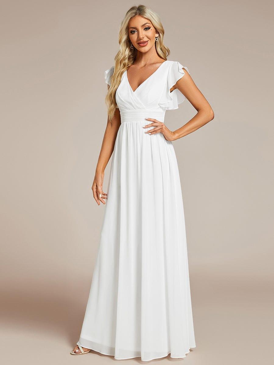 ever LILYANA|Back Cutout A-Line Pleated Ruffles Sleeve Chiffon Bridesmaid Dress